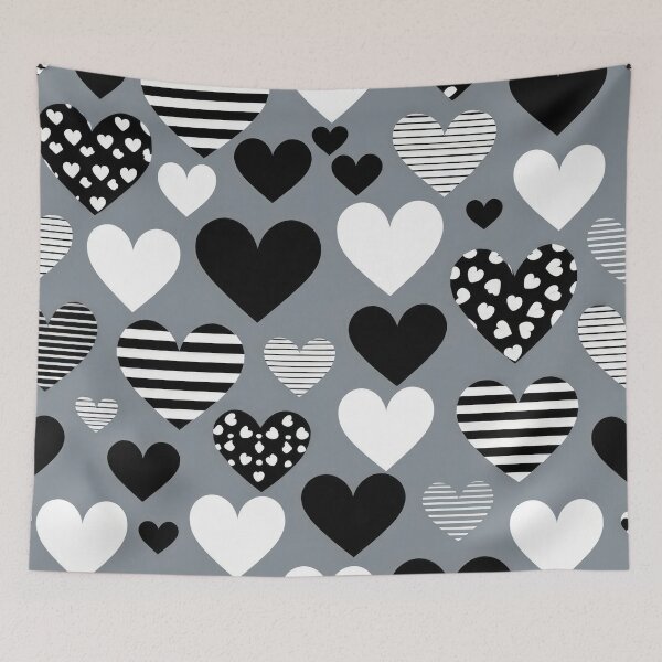 Item preview, valentines art pattern black and white hearts on a gray background Design ,valentine hearts ,Valentines Day Pattern,valentines wallpaper designed and sold by Expressions-Sel.