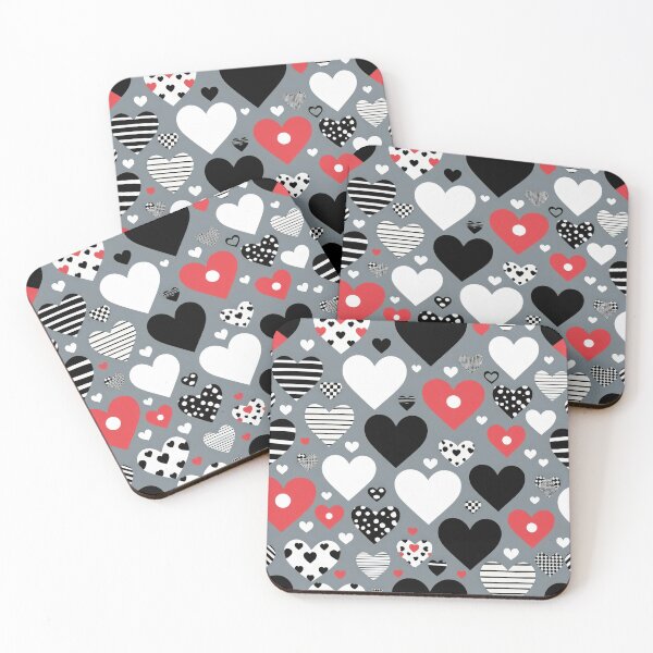 Item preview, valentines art pattern black and Red,white hearts on a gray background Design ,valentine hearts ,Valentines Day Pattern,valentines wallpaper designed and sold by Expressions-Sel.
