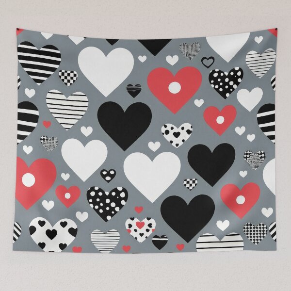 Item preview, valentines art pattern black and Red,white hearts on a gray background Design ,valentine hearts ,Valentines Day Pattern,valentines wallpaper designed and sold by Expressions-Sel.