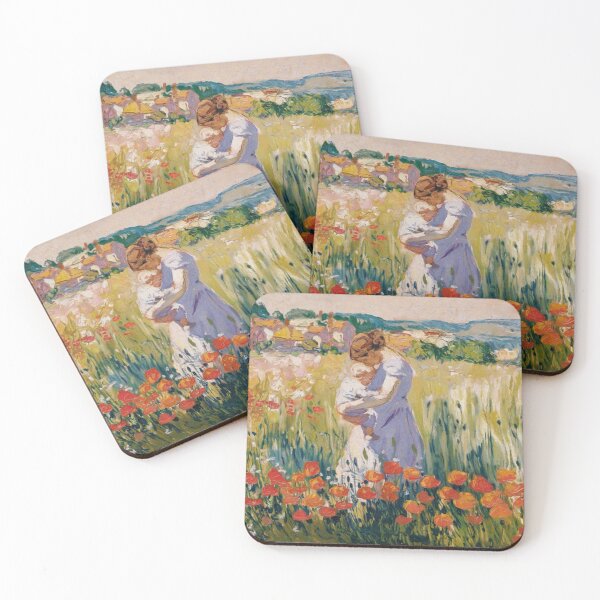 Item preview, Mother and Child in a Poppy Field – French Impressionist-Inspired Painting designed and sold by CARRAANN.