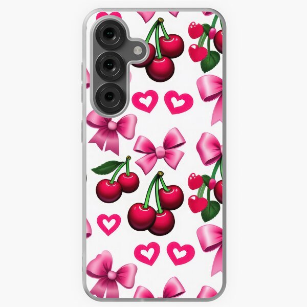 Vista previa del artículo con la obra «Valentín Patrón de arte Cerezas y diseño de cintas, cerezas de San Valentín, patrón de día de San Valentín, papel tapiz de San Valentín», diseñado y vendido por Expressions-Sel.