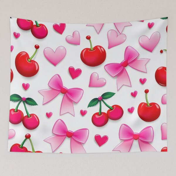 Item preview, valentines art pattern Cherries and ribbons Design ,valentine ribbons , Valentines Day Pattern,valentines wallpaper designed and sold by Expressions-Sel.