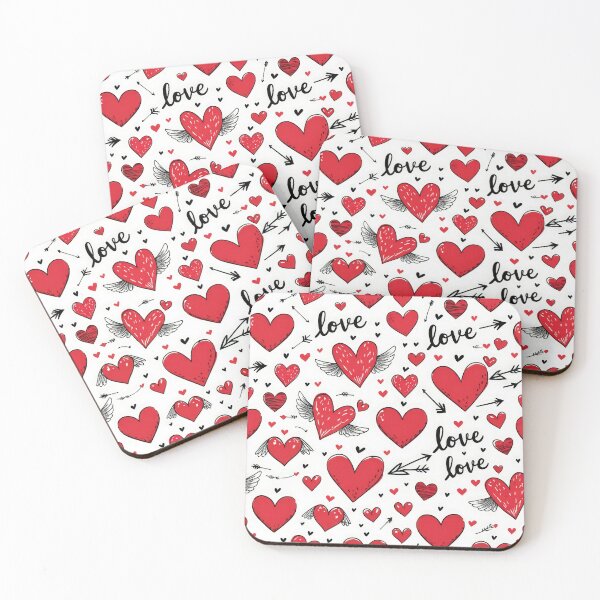 Item preview, valentines art pattern Red hearts with wings on white background Design ,valentine hearts , Valentines Day Pattern,valentines wallpaper designed and sold by Expressions-Sel.