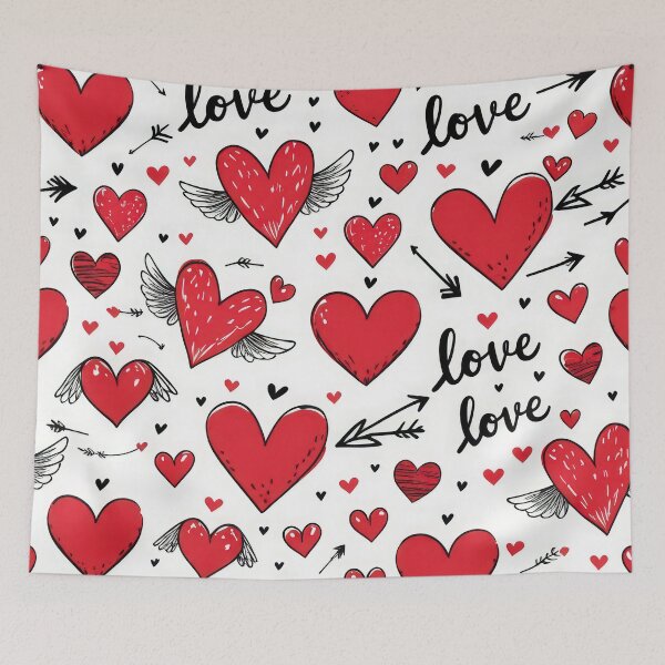 Item preview, valentines art pattern Red hearts with wings on white background Design ,valentine hearts , Valentines Day Pattern,valentines wallpaper designed and sold by Expressions-Sel.