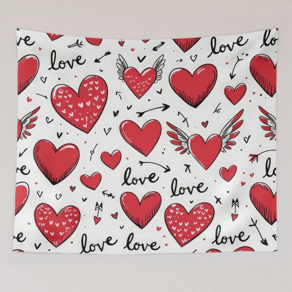 Item preview, valentines art pattern Red hearts with wings on white background Design ,valentine hearts , Valentines Day Pattern,valentines wallpaper designed and sold by Expressions-Sel.