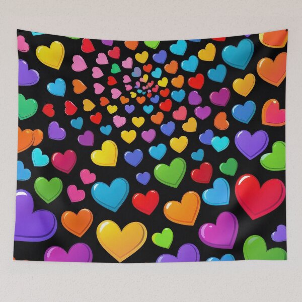 Item preview, valentines art pattern Multicolored hearts on a black background Design ,valentine hearts , Valentines Day Pattern,valentines wallpaper designed and sold by Expressions-Sel.