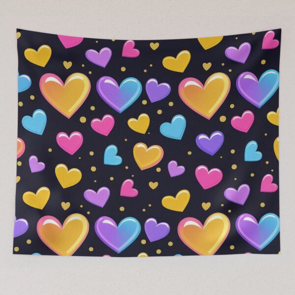 Item preview, valentines pattern colored hearts on a black background Design ,valentine hearts , Valentines Day Pattern,valentines wallpaper designed and sold by Expressions-Sel.