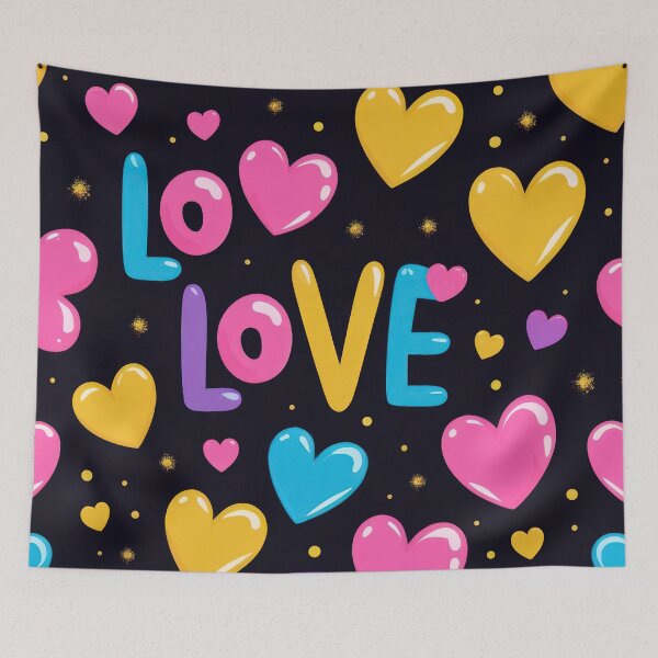 Item preview, valentines pattern colored love hearts on a black background Design ,valentine hearts , Valentines Day Pattern,valentines wallpaper designed and sold by Expressions-Sel.