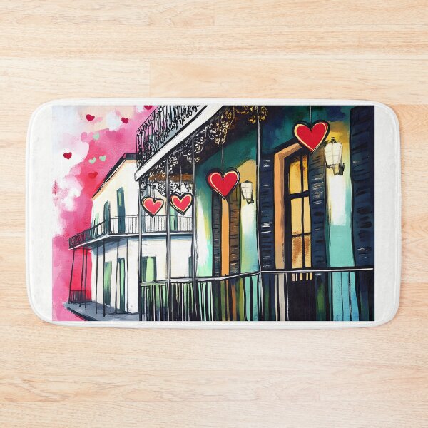 Item preview, Romance in the Heart of New Orleans - Valentine Balcony Adorned with Floating Red Hearts designed and sold by OlfactoART Studio.