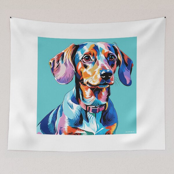 Aperçu de l'œuvre Portrait Pop Art d'un Teckel créée et vendue par Bow Wow Pop Art.