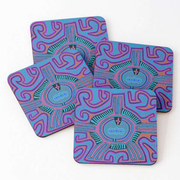 Item preview, Kuna Indian Family Crest - Turquoise Navy Blue designed and sold by ESPRIT MYSTIQUE.