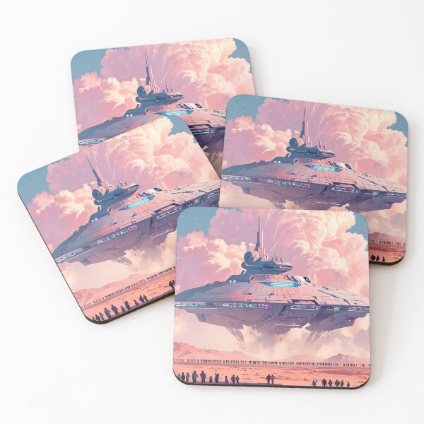 Item preview, Spaceship, Pink Clouds and Moon, AI Sci-fi Art designed and sold by avis-aesthetic.