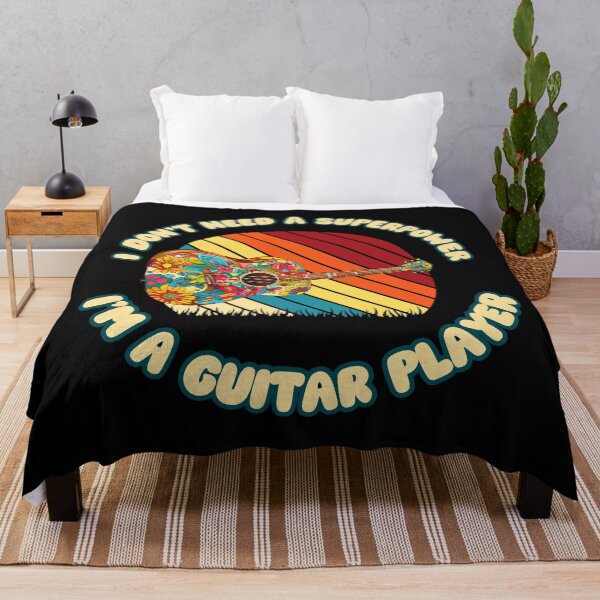 Artikelvorschau, Ich brauche keine Superkraft, ich bin Gitarrenspieler, Hippie-Retro-Design entworfen und verkauft von musicandmusic.