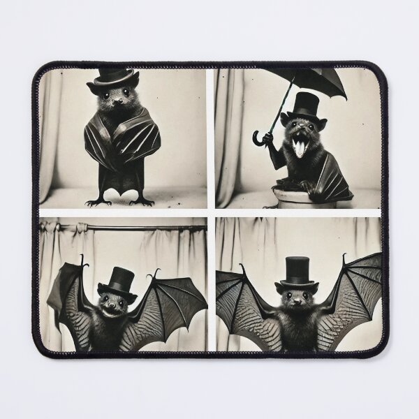 Item preview, Cute Bat Hanging Upside Down | Adorable Bat in a Tiny Top Hat | Funny Photobooth Animal Poses | Quirky Wildlife Photography designed and sold by PaintedPixels01.