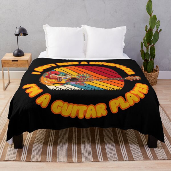 Artikelvorschau, Ich brauche keine Superkraft, ich bin Gitarrenspieler, Hippie-Retro-Design entworfen und verkauft von musicandmusic.