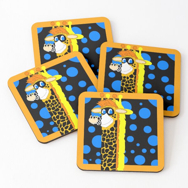 Item preview, Furry Giraffe/Black background with blue circles designed and sold by Adam Hernán.