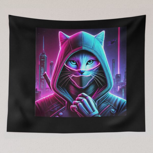 Item preview, Cyberpunk Ninja Cat - Futuristic Neon Stealth Cat designed and sold by mohcine92.