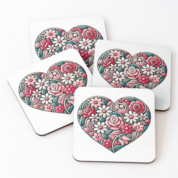 Item preview, Intricate Floral Hearts with Roses and Daisies in a Stained-Glass Style with Bold Outlines designed and sold by KreaDesignOne.