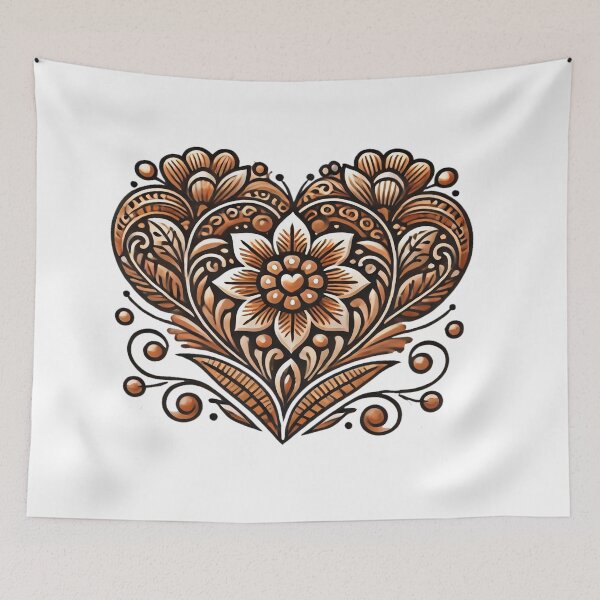 Item preview, Intricate Floral Hearts with a Central Flower and Elegant Vine Details in Earthy Tones designed and sold by KreaDesignOne.