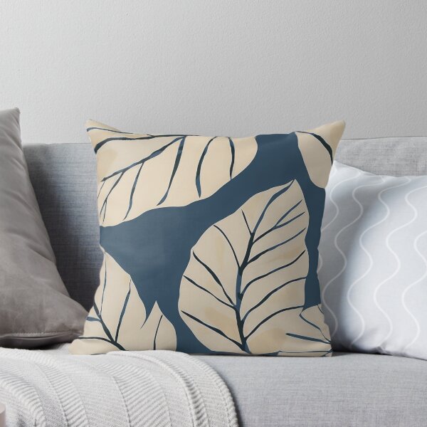 Item preview, Signe Taupe Leaves on Dark Blue designed and sold by dawnleblanc55.