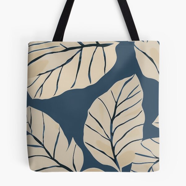 Item preview, Signe Taupe Leaves on Dark Blue designed and sold by dawnleblanc55.