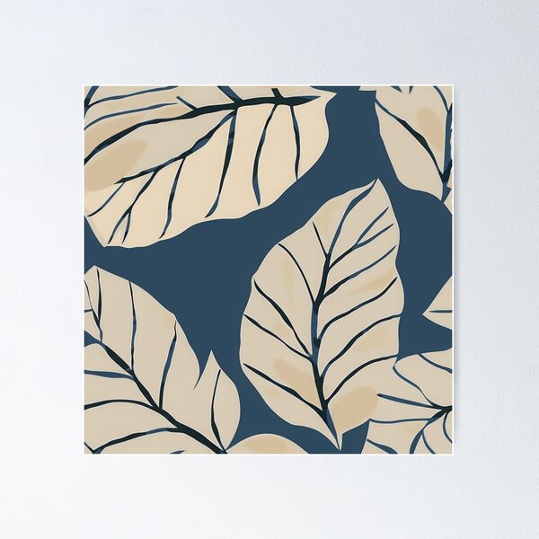 Item preview, Signe Taupe Leaves on Dark Blue designed and sold by dawnleblanc55.