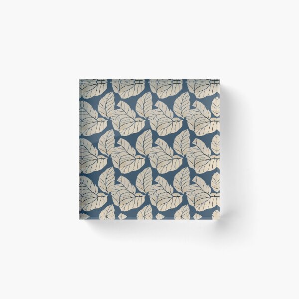 Item preview, Signe Taupe Leaves on Dark Blue designed and sold by dawnleblanc55.