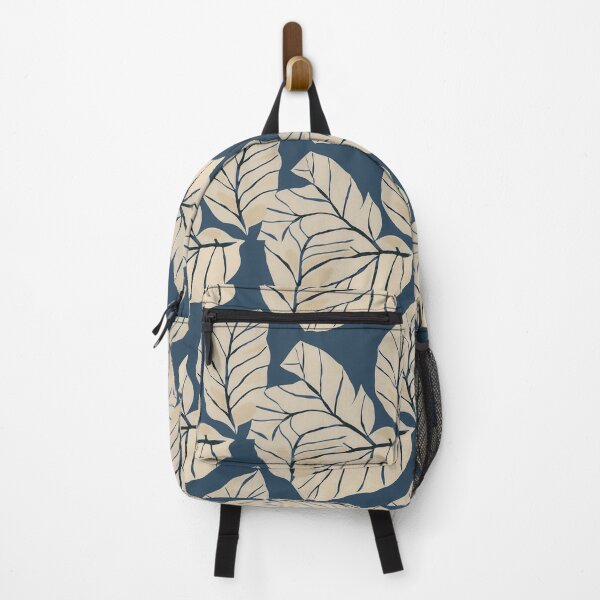 Item preview, Signe Taupe Leaves on Dark Blue designed and sold by dawnleblanc55.
