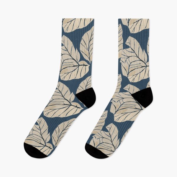 Item preview, Signe Taupe Leaves on Dark Blue designed and sold by dawnleblanc55.