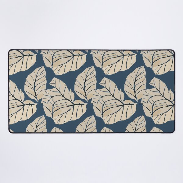 Item preview, Signe Taupe Leaves on Dark Blue designed and sold by dawnleblanc55.