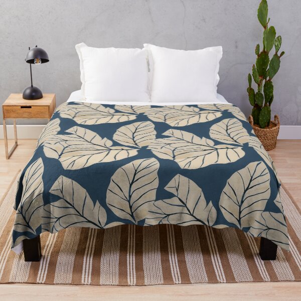 Item preview, Signe Taupe Leaves on Dark Blue designed and sold by dawnleblanc55.