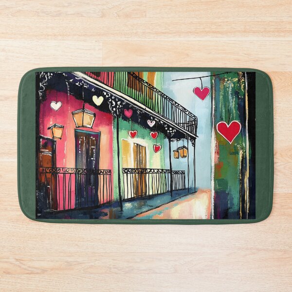 Item preview, New Orleans Valentine Glow - Colorful Balconies and Hanging Hearts AI Generated Art designed and sold by OlfactoART Studio.