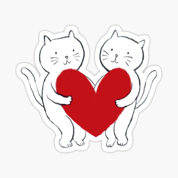 Two Cats Holding A Heart Sticker