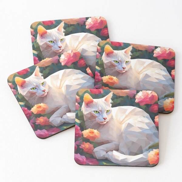 Item preview, white cat is curled up in the garden designed and sold by BlissMarket.