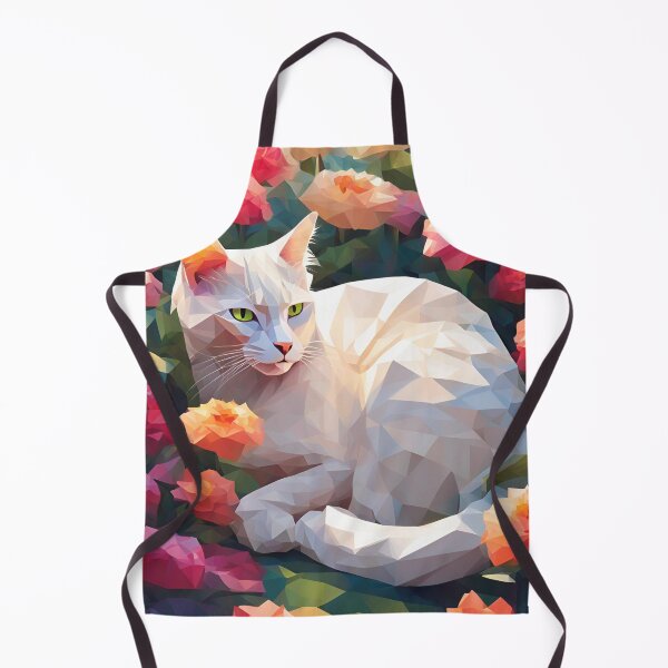 Item preview, white cat is curled up in the garden designed and sold by BlissMarket.