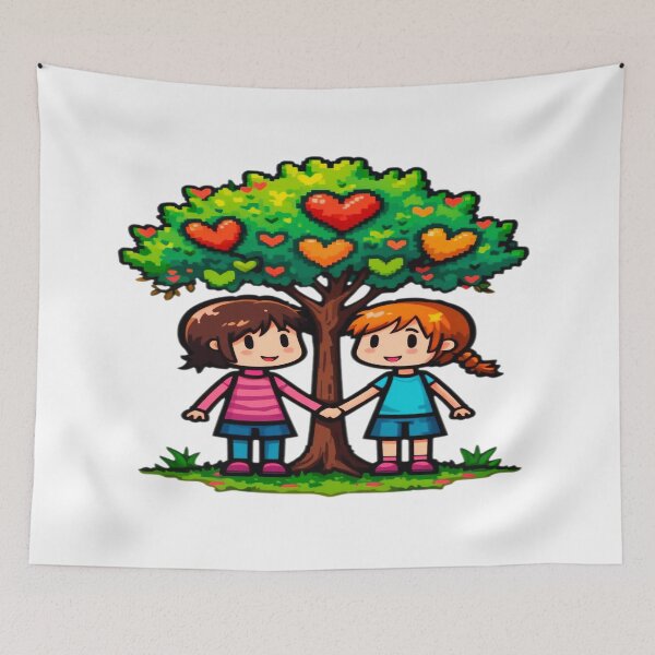 Item preview, Pixel Love Friendship Under a Heart Tree with Bright Colors and Whimsical Style designed and sold by KreaDesignOne.