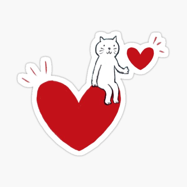 Cat On A Heart, Smudged Pen Style Touch Sticker