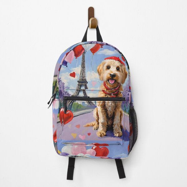 Item preview, Sweet Golden Doodle Dog in front of Eiffel Tower surrounded by Heart Balloons designed and sold by Yogibear & Rachelle .