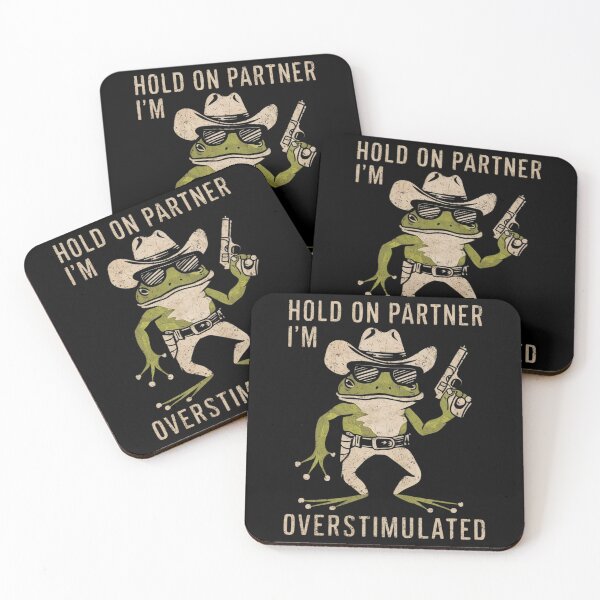 Item preview, Funny Hold on Partner I'm overstimulated Cowboy Frog Vintage style designed and sold by droolingdreams.