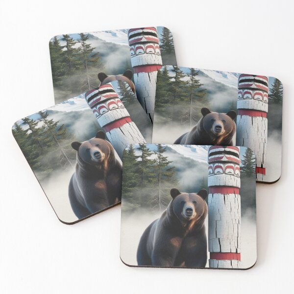 Item preview, Grizzly Bear with Totem Pole Wildlife Art designed and sold by Skye Ryan-Evans.