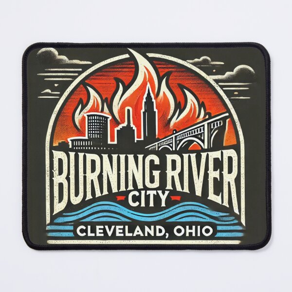 Item preview, Burning River City – Cleveland, Ohio Vintage Logo designed and sold by Retro Kingdom Boutique.