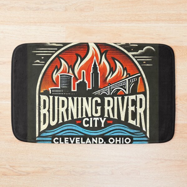 Item preview, Burning River City – Cleveland, Ohio Vintage Logo designed and sold by Retro Kingdom Boutique.