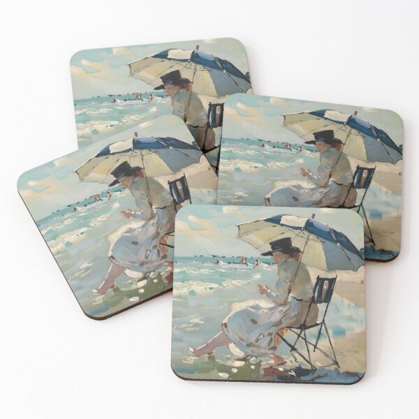 Item preview, Classic Impressionist Painting of a Woman Sitting by the Shore Under an Umbrella – Inspired by Edgar Degas designed and sold by CARRAANN.