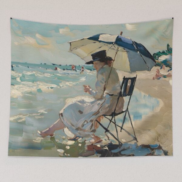 Item preview, Classic Impressionist Painting of a Woman Sitting by the Shore Under an Umbrella – Inspired by Edgar Degas designed and sold by CARRAANN.