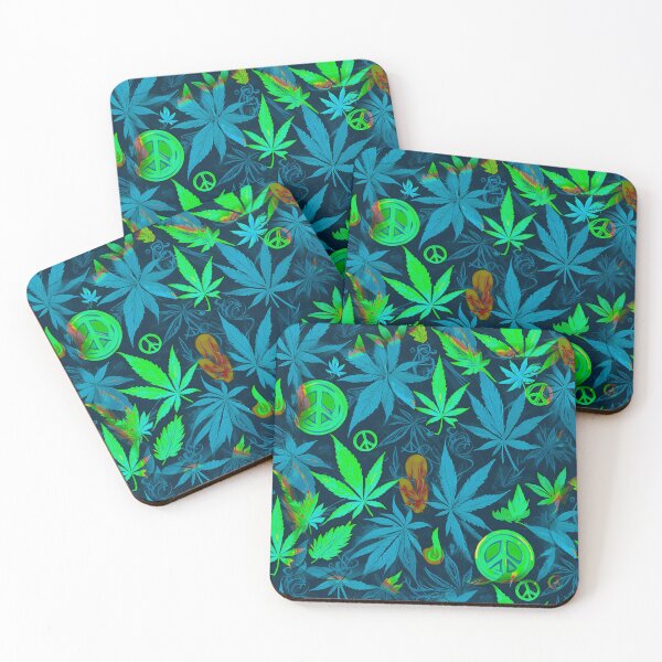 Item preview, Cannabis Peace Pattern Neon Blue Leaf Vibes designed and sold by MindWave THC.