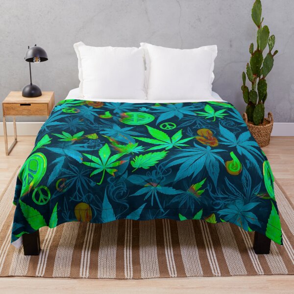 Item preview, Cannabis Peace Pattern Neon Blue Leaf Vibes designed and sold by MindWave THC.