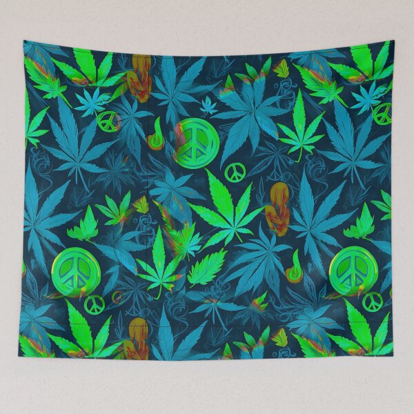 Item preview, Cannabis Peace Pattern Neon Blue Leaf Vibes designed and sold by MindWave THC.