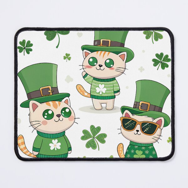 Item preview, A0714 Stylish Shamrock Cats – Cute Irish Cats Design for Apparel & Gifts designed and sold by angieart68.