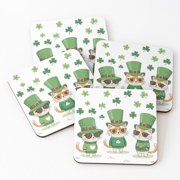 Item preview, A0714 Stylish Shamrock Cats – Cute Irish Cats Design for Apparel & Gifts designed and sold by angieart68.