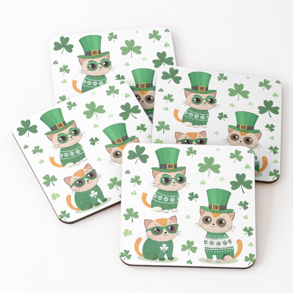 Item preview, A0714 Stylish Shamrock Cats – Cute Irish Cats Design for Apparel & Gifts designed and sold by angieart68.